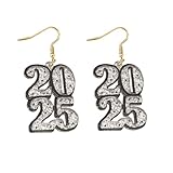 Zhang shine 2025 New Year Earrings for Women 2025 Letter Happy New Year Dangle Earrings for New Year Eve Christmas Party Statement Earrings 2025 New Year Gifts-Acrylic Glitter Silver