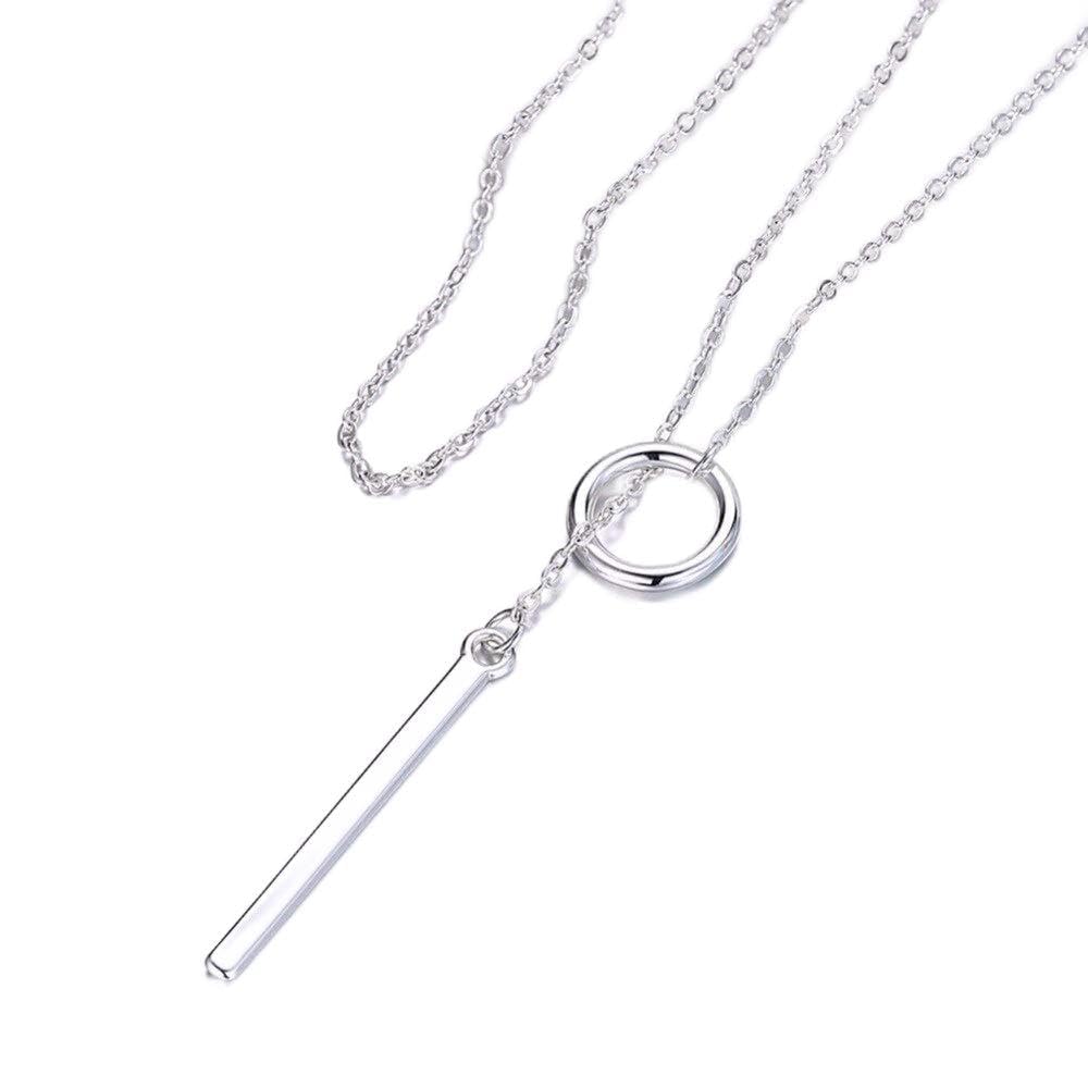 Girocollo femminile in argento sterling 925 con striscia circolare e catena lunga