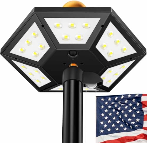ZIZIWIN Flag Pole Light Solar Powered 2026 New Upgraded Solar Flag Pole Light Dusk to Dawn Solar Flagpole Lamp Outdoor Waterproof 12+ hrs & 100% Coverage for American Flag Garden & House Decor