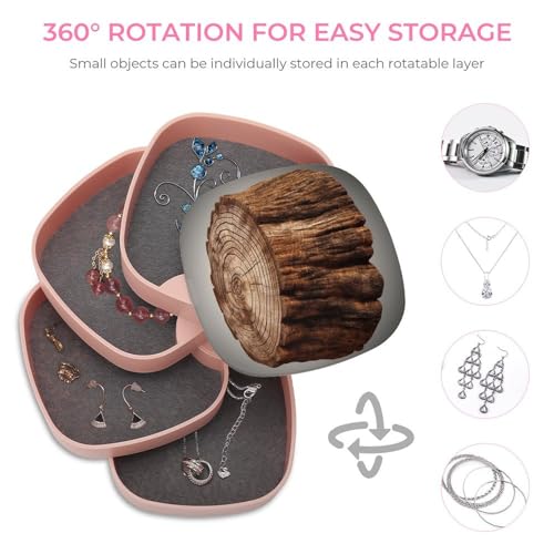 Boîte à bijoux pour coiffeuse rotative avec imprimé souche de chêne naturel