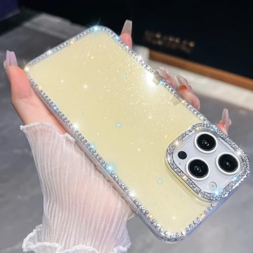 Coque iPhone 15 rigide anti-rayures : étui diamant jaune brillant protecteur