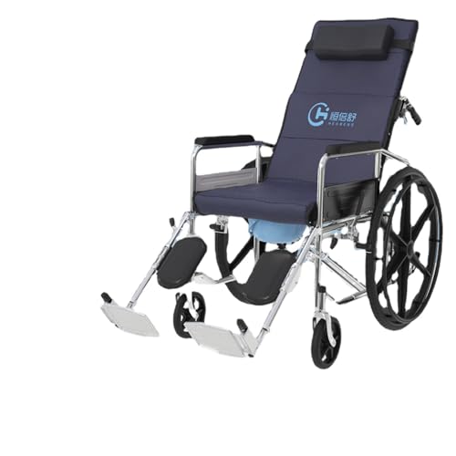 車椅子折りたたみ超軽量ポータブルトイレ麻痺高齢者のための多機能手押しスクーター (電着油圧式フルリクライニングホイール一体型脱着洗えるダブルシートクッションモデル【フルリクライニング/ハーフリクライニング可能】)