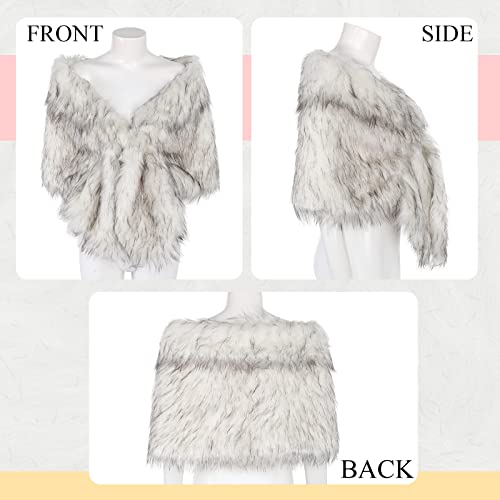 Geyoga 6 Pack Women's Faux Fur Shawl Fur Bridal Bridesmaid Wrap Winter Wedding Scarf Stoles with Pearl Rhinestone Brooch4