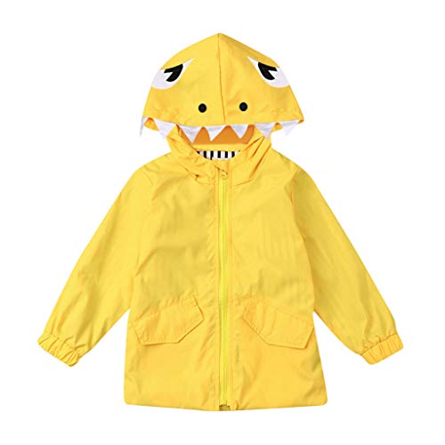 Toddler Baby Boy Girl Children Raincoat Cartoon Dinosaur Hooded Zipper Clothes Coat for 1-5 Years Old (18-24 Months, Yellow-5)