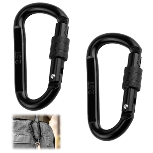 Set de 2 Negro Hebilla de Escalada de Aluminio, Llavero, Hebillas roscadas giratorias, Carga máxima 4000kg con Cierre de Resorte para Acampar y Actividades al Aire Libre