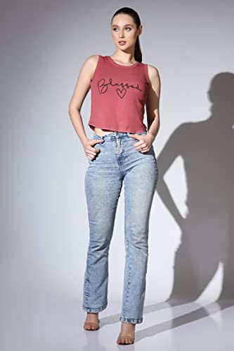 Image of OM SAI LATEST CREATION Crop Tops for Women || Ribbed Solid Chest Printed Crop Top for Girls || Text & Hart Print with Round Neck & Sleeveless Crop Top for Women || Tank Top.
