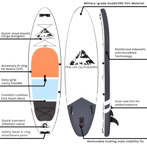 Polar Outdoors Roc Inflatable Stand Up Paddle Board with Accessories - Stable, Non-Slip Design for Youth & Adults