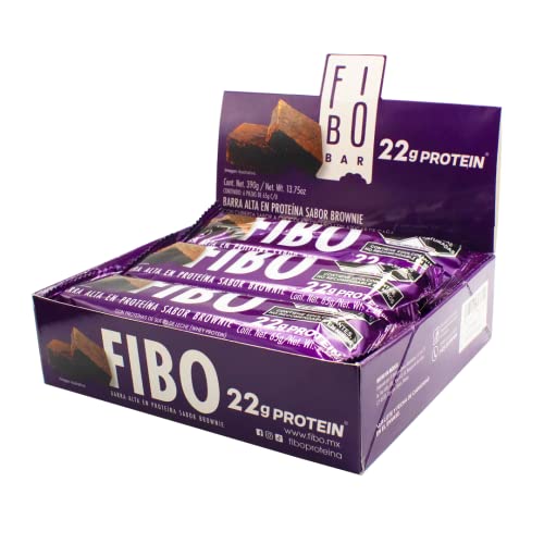 Proteínas, FIBO BAR | Barras con 22g de Proteína WHEY | Barras sabor Brownie, con superfoods y cubierta sabor chocolate oscuro. FIBO BAR 65g paquete con 6 piezas...