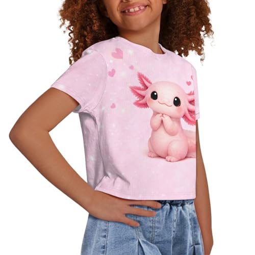 Image of Girls Fashion Crewneck Tee Shirts Casual Short Sleeve Crop Top Summer Outfits 5-14 Years Old