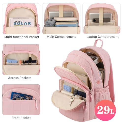 Image of kadilong 15.6 Inch Laptop Backpack for Women Travel, Quilted College Bookbag Work Backpacks,Water Resistant