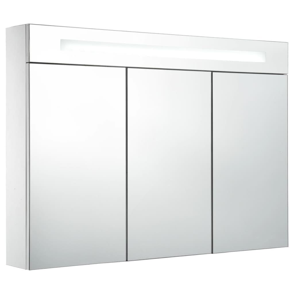 vidaXL Modern LED Bathroom Mirror Cabinet with Storage Shelves, Integrated Light, USB Interface - White and Silver, 34.6