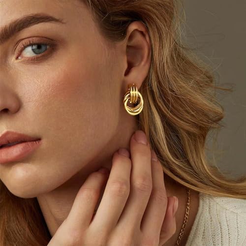 4 Pairs 14K Gold Plated Dangle Earrings for Women Knot Teardrop Chunky Gold Statement Drop Earrings for Women Trendy Jewelry Gifts2