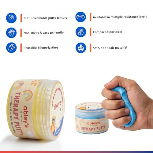 Image of Abley's Therapy Putty for Kids Play & Projects | Hand Exercise & Occupational Therapy Tool | Stress Relief & Fine Motor Skill Development | 4 Resistance Levels, 50g Each, Set of 4