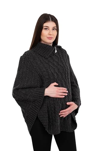 SAOL Pregnancy Ladies Poncho 100% Merino Wool, Cowl Neck Zipper, Made in Ireland2