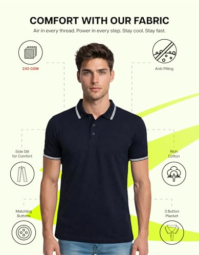 Image of AWG ALL WEATHER GEAR Rich Cotton Polo T-Shirt | Half Sleeve Classic Fit | Soft Breathable Solid Tee | Casual & Office Wear | Comfortable Everyday Cotton Polo | Mens Tshirts