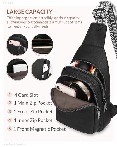 Sling Bag for Women, Crossbody Bags Purse for Women Trendy Vegan Leather Chest Bag with Adjustable Guitar Strap3