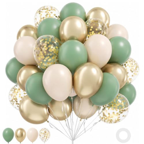 Image of 65PCS Sage Green Gold Balloons Kit for Baby Shower Party Decorations | 65pcs 12-Inch Sage Green, Gold, Ivory and Confetti Balloons for Elegant Baby Showers, Birthdays, Weddings and Parties