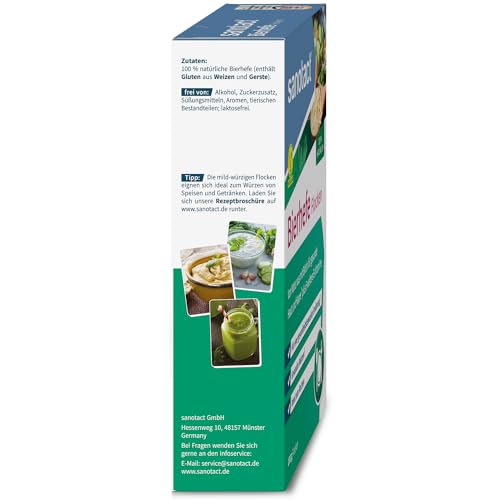 sanotact Bierhefe Flocken (1kg) • 100% natürliche Bierhefeflocken • Hefeflocken mit Biotin & 5 B-Vitaminen für Haut, Haare, Nägel • Ideal zum Kochen als veganer Parmesan & zum Würzen