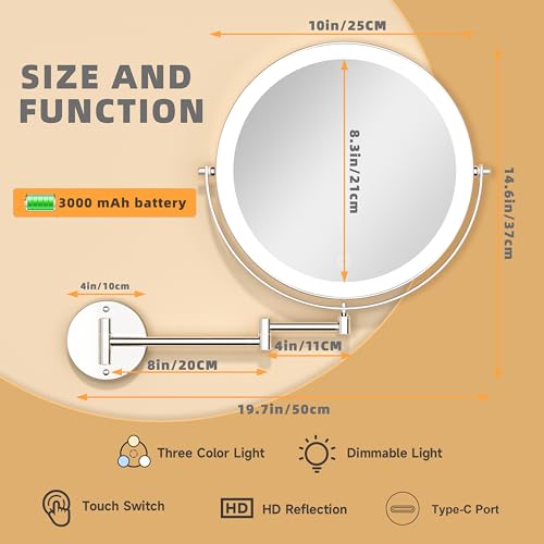 Espejo de maquillaje de pared con luz 10" redondo miniatura 2