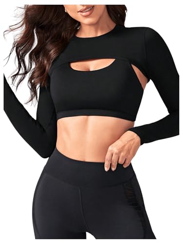 SweatyRocks Women's Ultrashort Cutout Workout Crop Top Exercise Long Sleeve Tee Shirt
