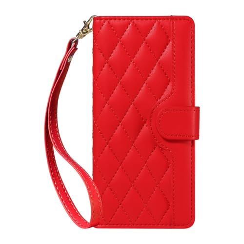Étui en cuir iPhone 16e luxe rouge avec rabat magnétique et grille élégante
