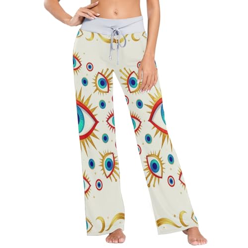 Pantalon de pyjama d'été mauvais œil jaune et bleu sarcelle original