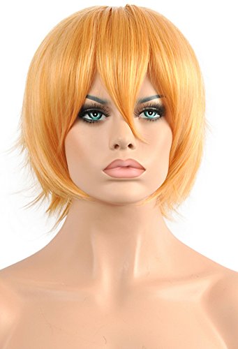 Diy-Wig Natural Light Orange Short Straight Cosplay Costume Halloween Anime Full Head Wig