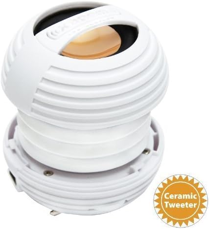 XBOOM Ceramic Mini Portable Capsule Speaker with Rechargeable Battery, Enhanced Bass+ and Ceramic Resonator - White
