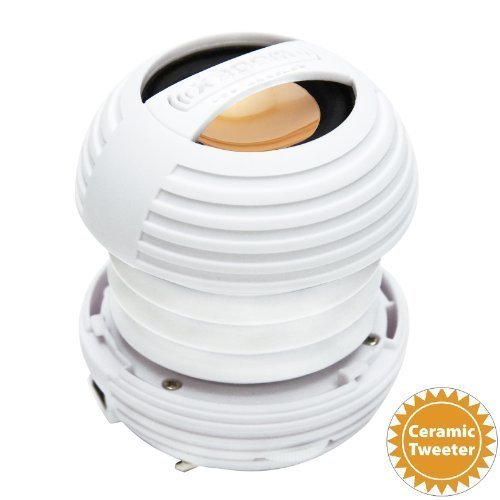 XBOOM Ceramic Mini Portable Capsule Speaker with Rechargeable Battery, Enhanced Bass+ and Ceramic Resonator - White
