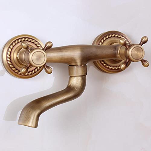 Robinet Baignoire Mural Double Trou Mitigeur Laiton Rétro Double Commande Eau Chaude Froide - 5