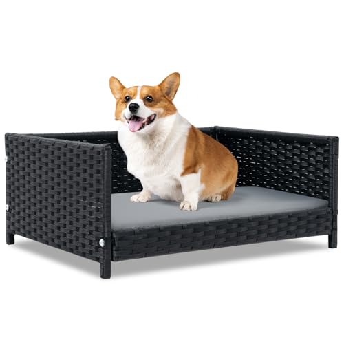 PETSITE Wicker Dog Bed, Rattan Pet Bed with Metal...