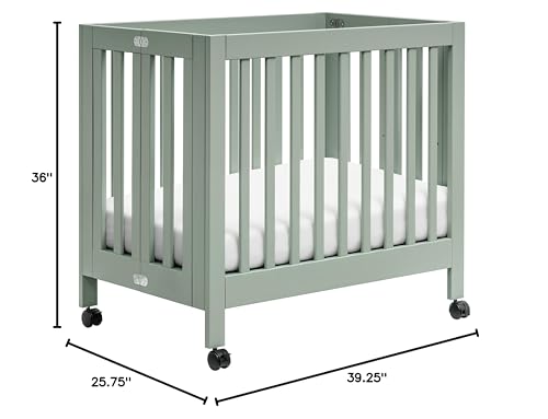 Babyletto-Origami-Mini-Portable-Crib-Folding-with-Wheels-in-Light-Sage-2-Adjustable-Mattress-Positions-Greenguard-Gold-Certified Babyletto Origami Mini Portable Crib Folding with Wheels in Light Sage 2 Adjustable Mattress Positions Greenguard Gold Certified