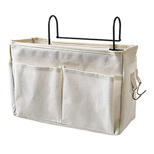 Bett Tasche mit Darhthaken Betttaschen Hochbett Hängetasche Bett Organizer zum Einhängen Bett Hängetasche Organizer für Zimmer Bettgitter, Buch, Magazin, Handys, Zeitungen, Kopfhörer Usw (Weiß) Cover