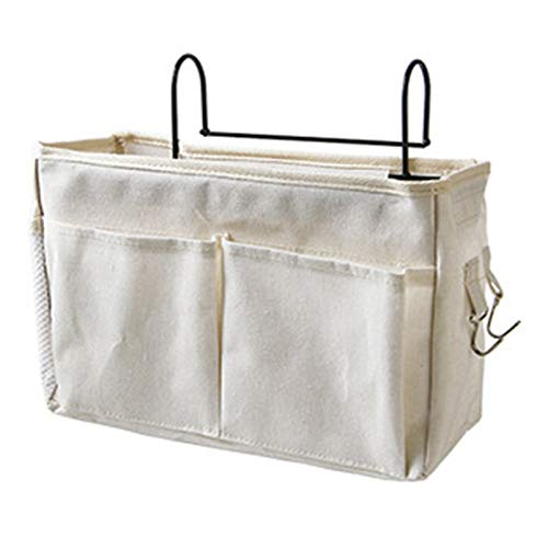 Tasca Portaoggetti da Comodino Borsa Portaoggetti da Appendere Tasche Portaoggetti Letto Organizer da Comodino Tasche da Letto Appendibile per iPad, Tavoletta, Telecomando, Cellulare(Bianca)