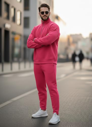 Image of Mack Jonney Solid Half Zipper Track Suit for men | Co-ord Set | Warm Fleece Tracksuit Set | Full Sleeve Sweatshirt