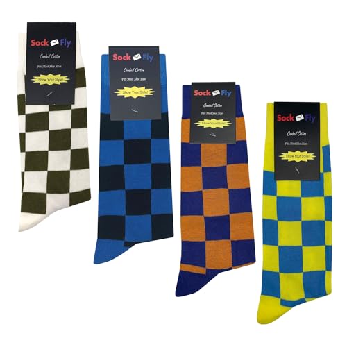 Checker #2 Dress Socks 4 Pack Funny Novelty Crazy Fun Design Men Size 8-12 Cotton Casual Crew Colorful Funky Fancy Socks Gift for Men2