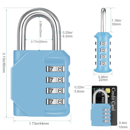 Image of ZHEGE Combination Lock for Locker, 4 Digit Resettable Combo Lock (Sky Blue)