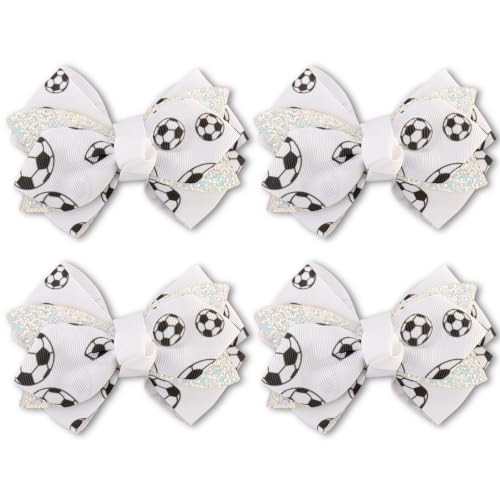 CUBACO 4 Pcs Soccer Bow Hair Clips 4 Inch Sports Hair Bow Soccer Grosgrain Ribbon Bows Hair Accessories for Girl Player School Team Football Birthday Party miniatura 1