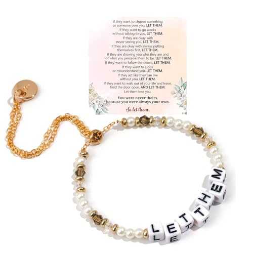 Let Them Colorful Lettering Beaded Bracelets for Women, Self Worth Motivational Stainless Steel Inspirational Chain Energy Friendship Bracelet Jewelry Gift for Sorority Sisters Friends