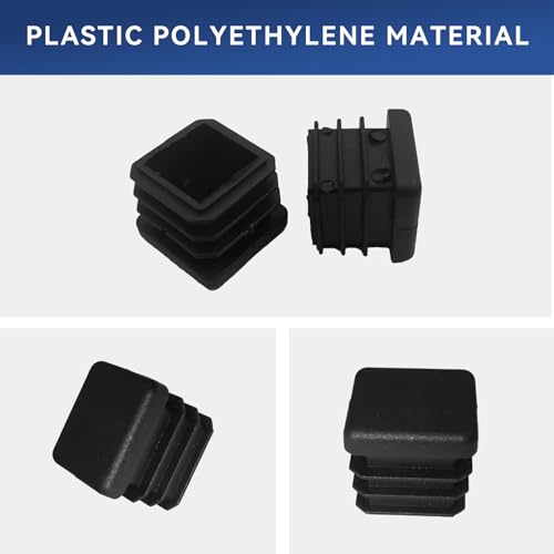 Image of 32 Pcs 3 /4 inch Square Tubing End Caps, Plastic End Caps Insert Finishing Plug for Chair Legs, Pipe Post, Table Legs (Black, 19x19mm)