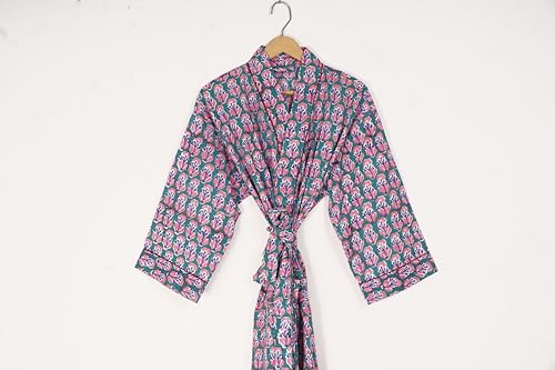 Image of Pure 100% Cotton Robe For Womens Bathrobe Dressing Gown Long sleepwear Free Size Kimono