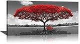 Pogusmavi Tree of life wall art - Bedroom art wall decor - Red wall art - Large wall decor for living room 24' x 48' artwork for walls - Office pictures for wall