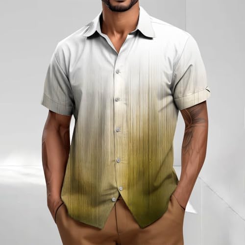 Graceful Gradient Color Tees for Men Lapel Button Down Short Sleeve Blouse Cardigan Wide Fit Tops Seaside Outdoor2