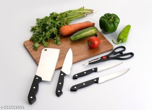 Image of ss Knife Set with Chopping Board(Wooden CHOPING Bord + Knife) /303 KP2816