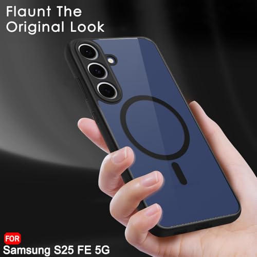 Image of TheGiftKart Hybrid Shockproof Back Cover Case for Samsung Galaxy S25 FE 5G | Hard Back Cover Case for Samsung Galaxy S25 FE 5G (PC & TPU, MagSafe Compatible, Transparent Clear Back, Black Sides)