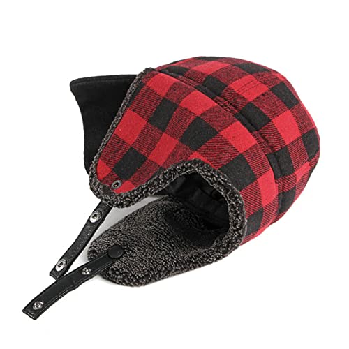 YESCAP-Winter-Bomber-Hats-Men-Thicken-Russian-Trapper-Hat-Earflap-Baseball-Cap-Red-Black-Plaid-Windproof-Bomber-Hat-for-Women