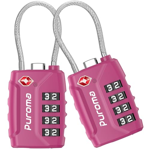 Image of Puroma TSA Approved Luggage Lock, 4 Digit Combination Travel Locks Resettable Code Lock with Zinc Alloy Body for Suitcase, Toolbox, Backpack, Bag, Gym Locker, Basic Pink Dark, secure