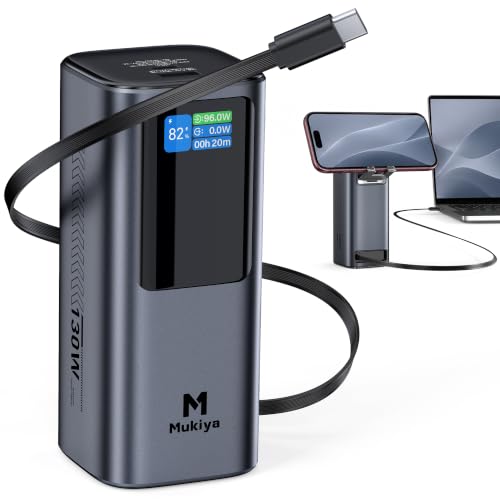 Mukiya Laptop Power Bank, 20,000mAh 130W Built-in Retractable USB C