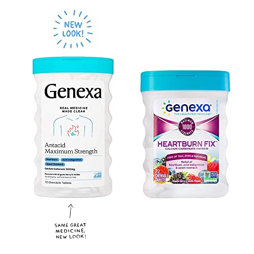 Genexa Antacid Maximum Strength - 72 Tablets - Calcium Carbonate Acid Reducer, Non-Gmo, Certified Gluten-Free, Free Of Talc, Free Of Artifical Dyes & Parabens (Pack Of 2) #TOP1