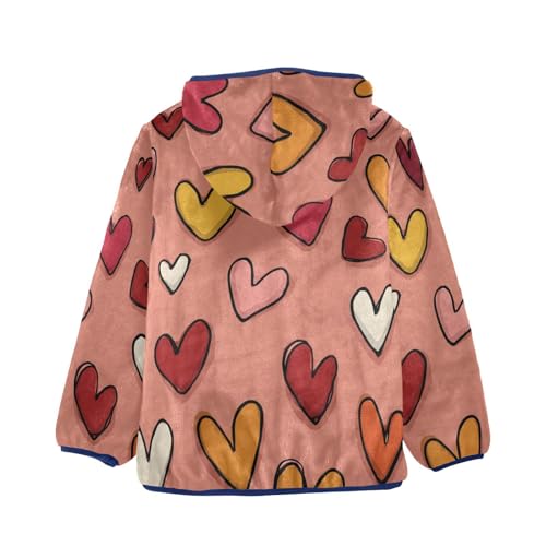 Colorful Hearts on Pink Toddler Fleece Jacket Girl Boys Hooded Fleece Jacket Coat Warm Outwear Zip-up 3-10T2